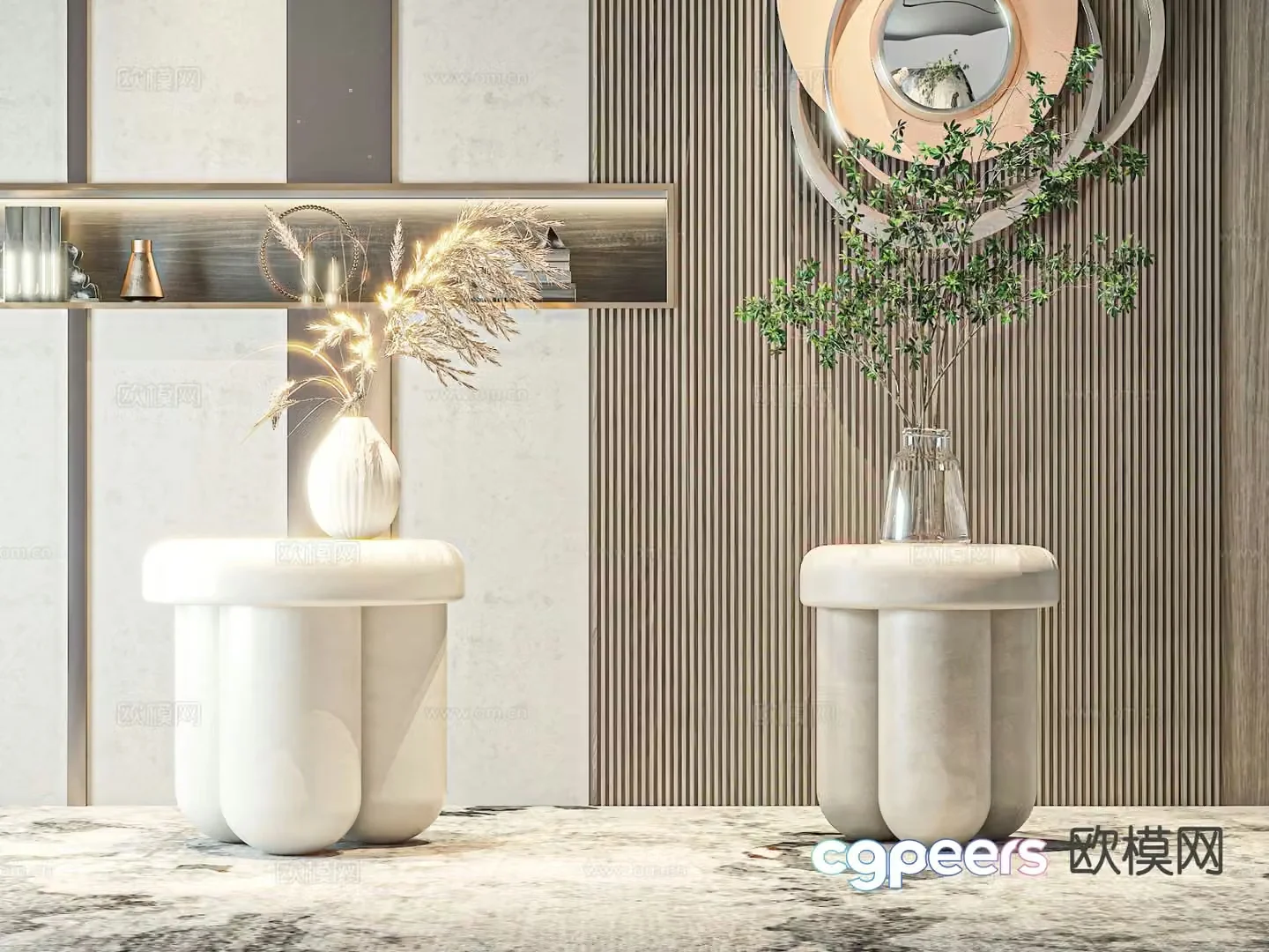 Wabi-sabi wind corner table round table bedside table 3D model