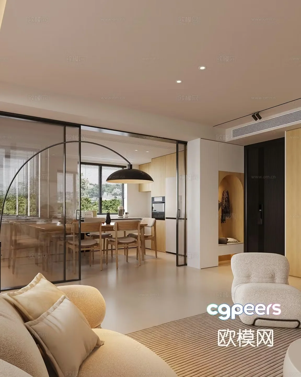 Modern living and dining room 3d model