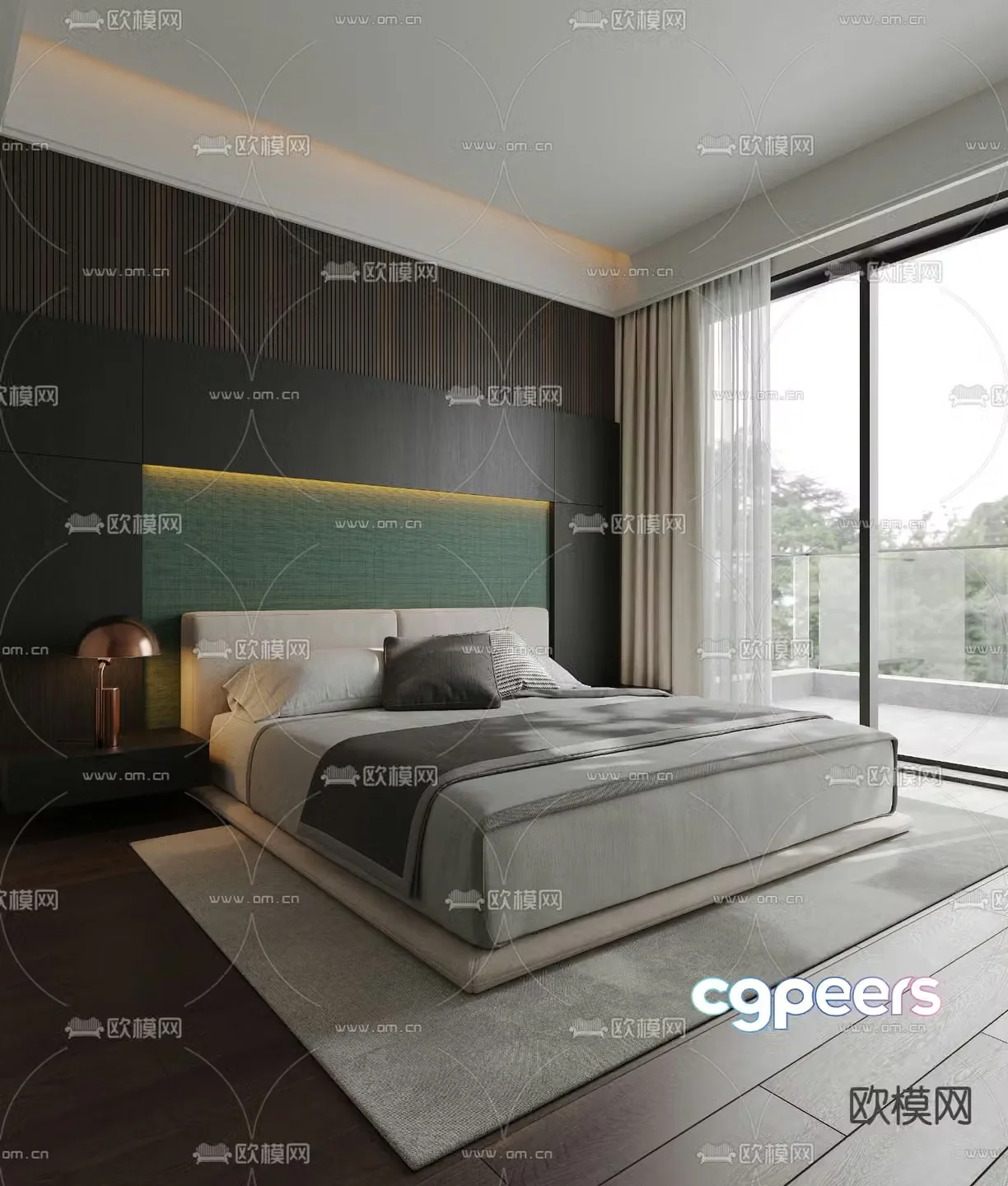 Minimalist double bed fabric bed 3d model