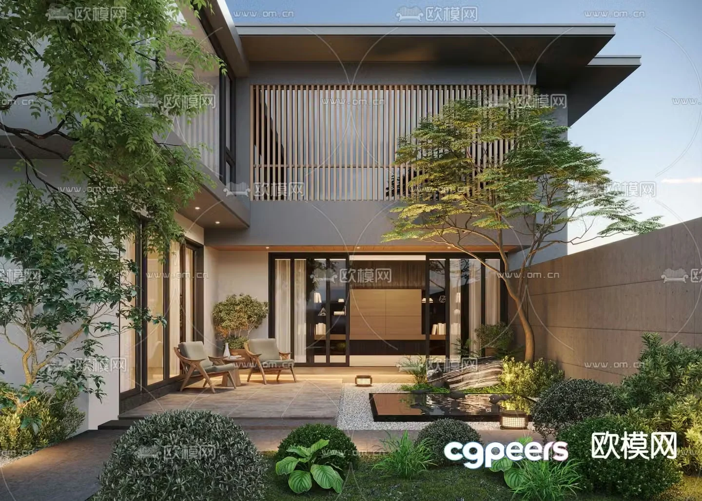 Modern villa courtyard garden 3d model
