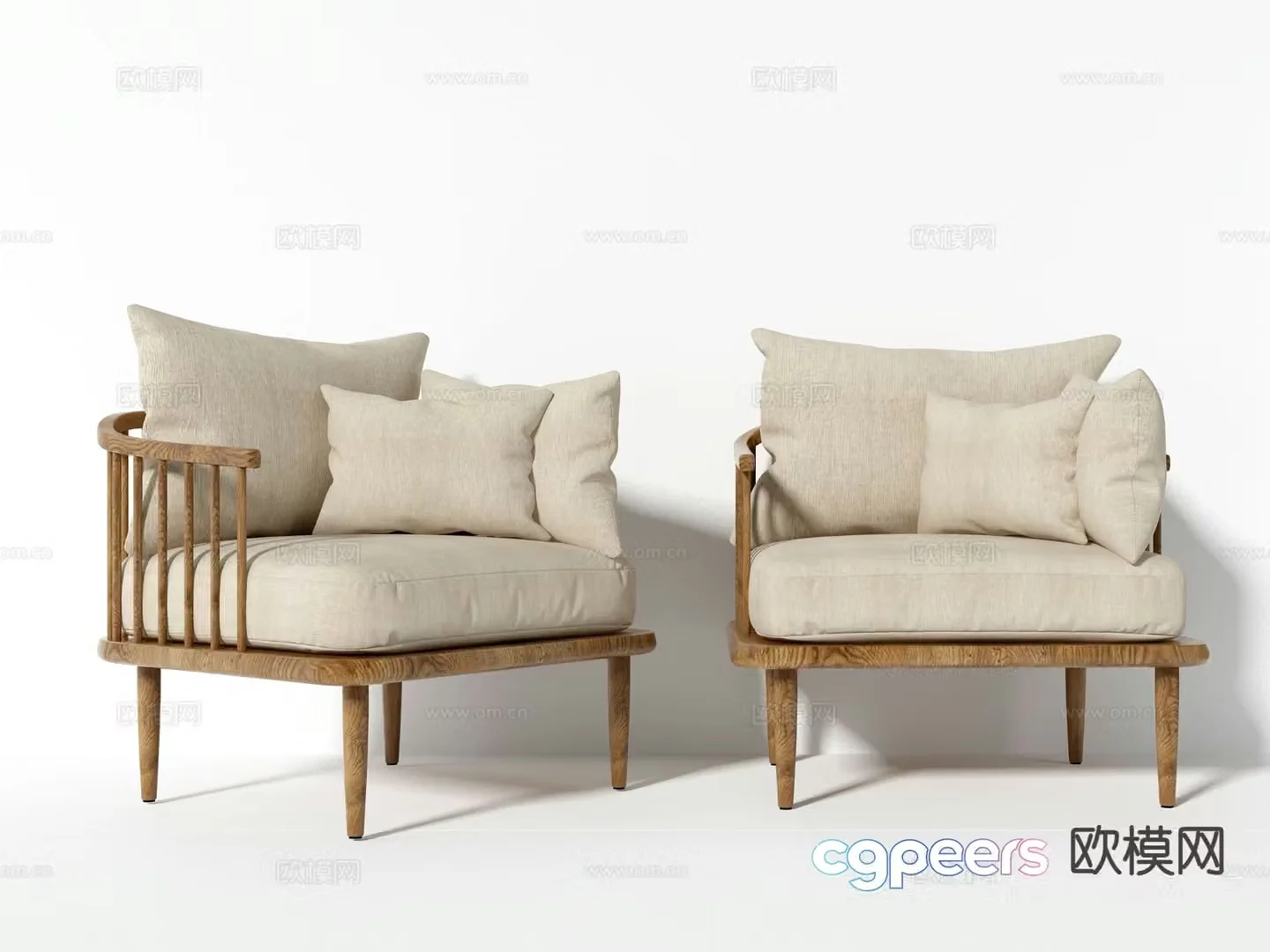 Nordic leisure chair solid wood chair chair fabric chair 3d model
