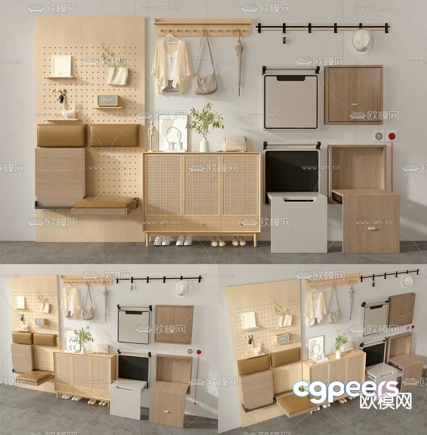 Shoe cabinet folding shoe changing stool perforated board 3d model