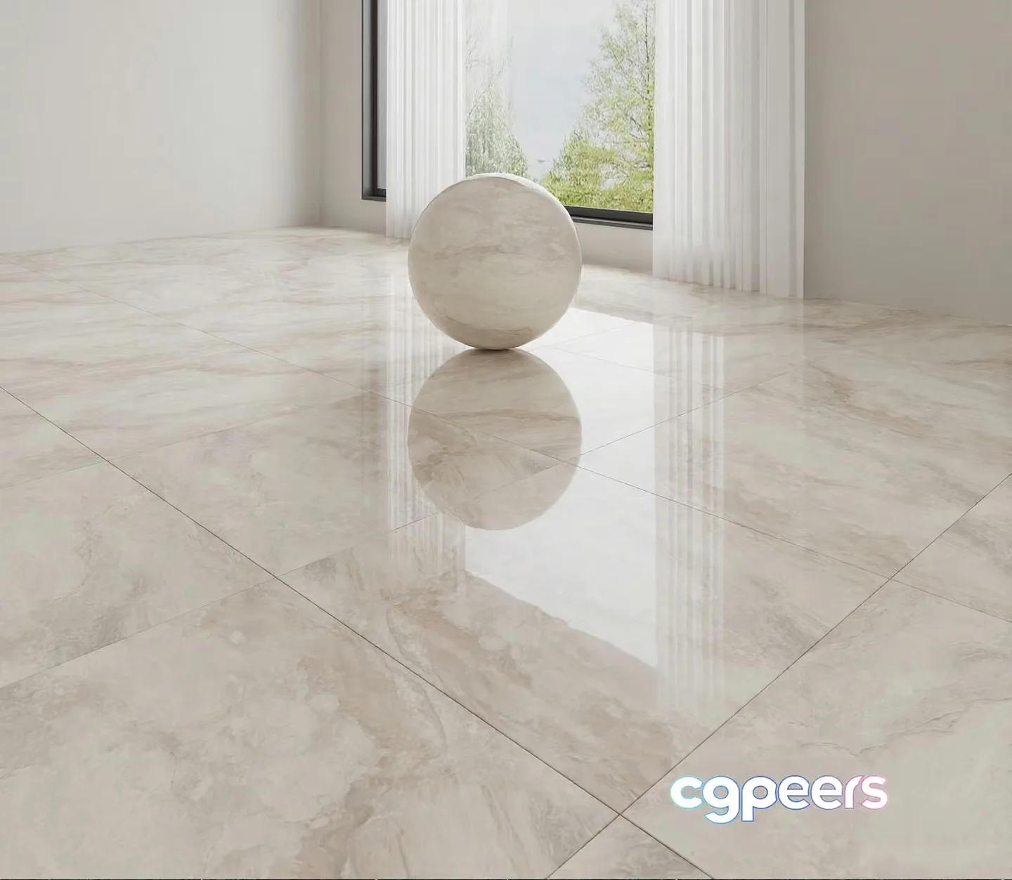 A Marble Ball In A Room 3D Model – 23382 – VRAY Render