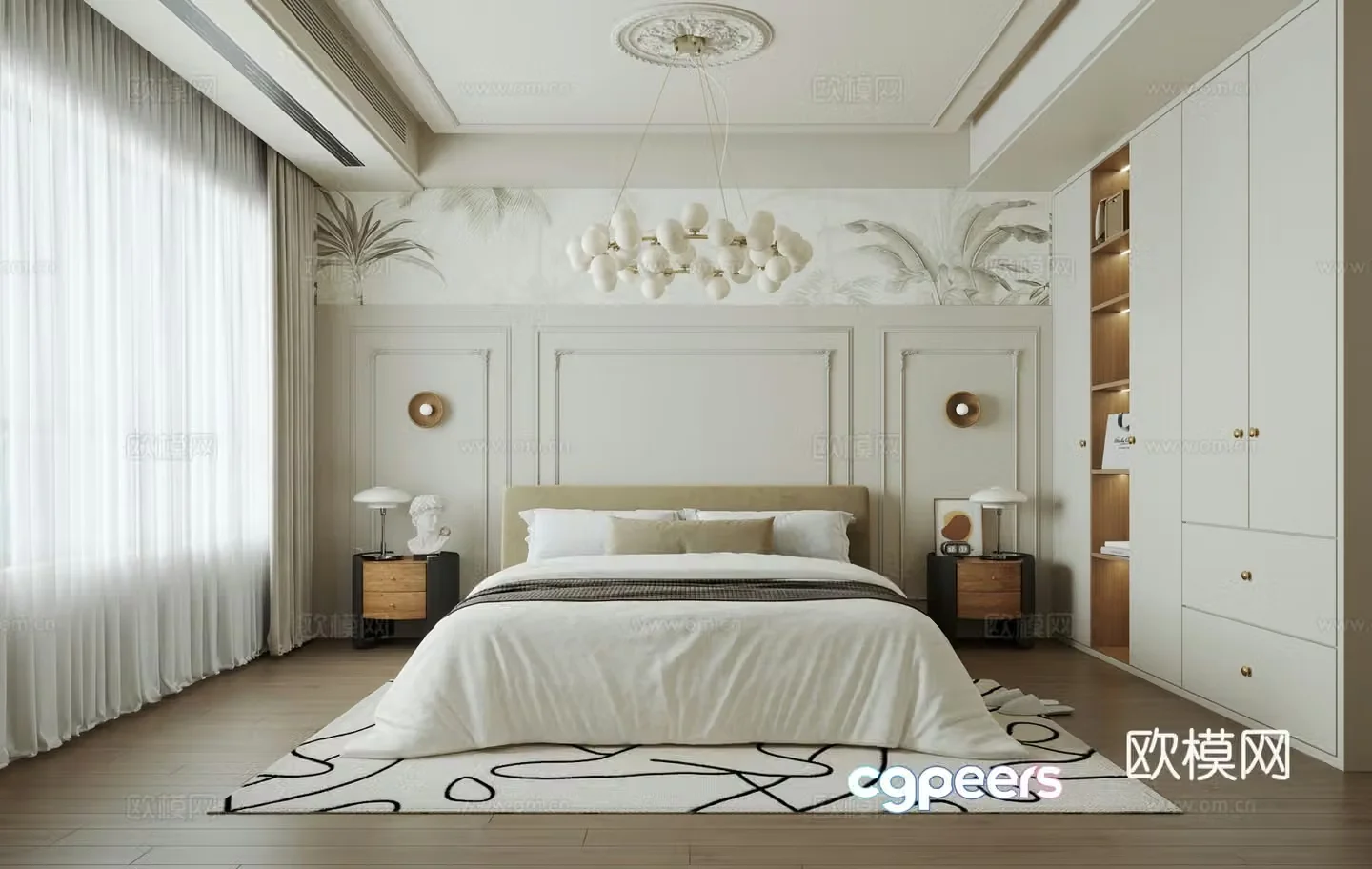 French home bedroom master bedroom bay window bedroom 3d model