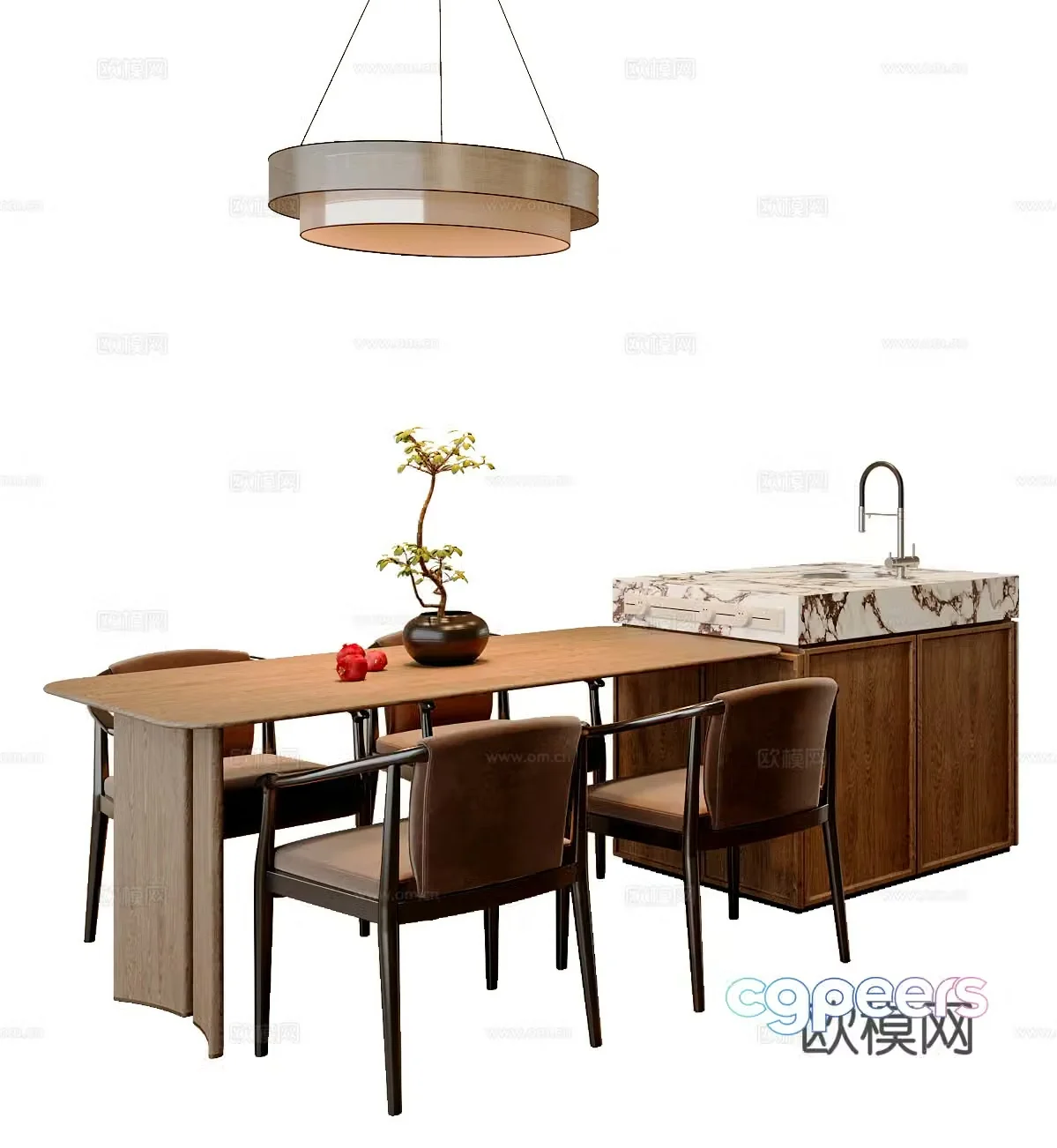 New Chinese Table Chair Island 3D Model