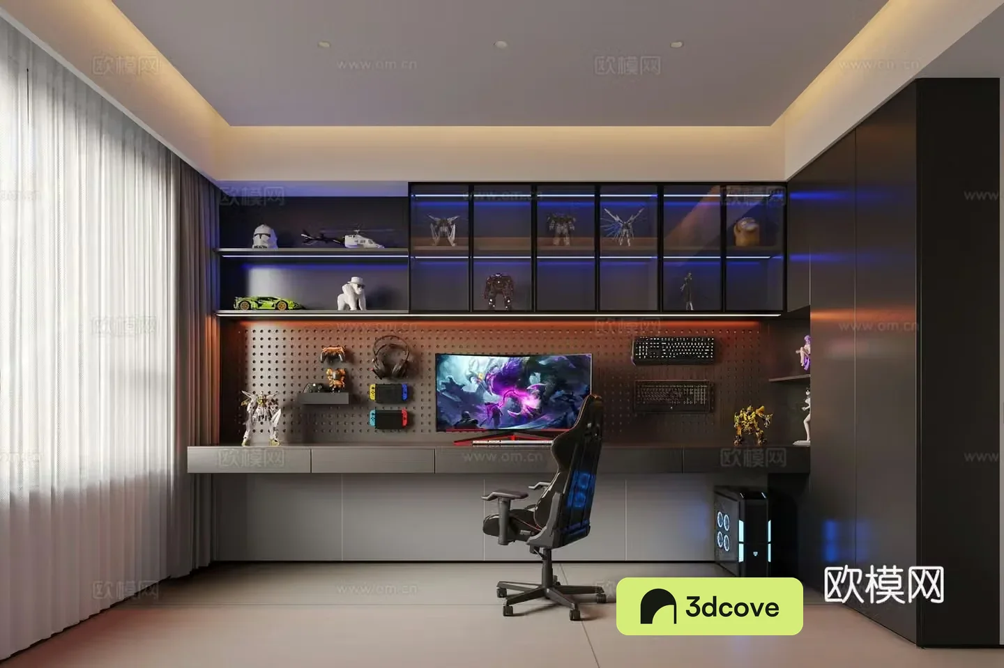 Modern Italian children’s entertainment room Computer room Modern Italian simple entertainment E-sports room Figure wall