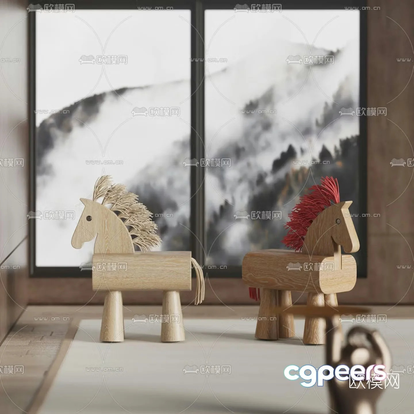 Modern wooden wooden horse children’s chair 3d model