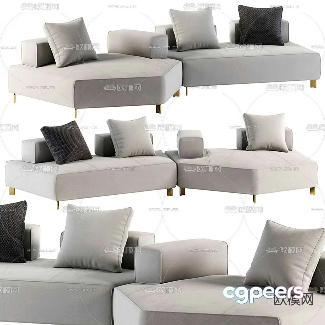 Bonaldo modern light gray corner sectional sofa 3d model