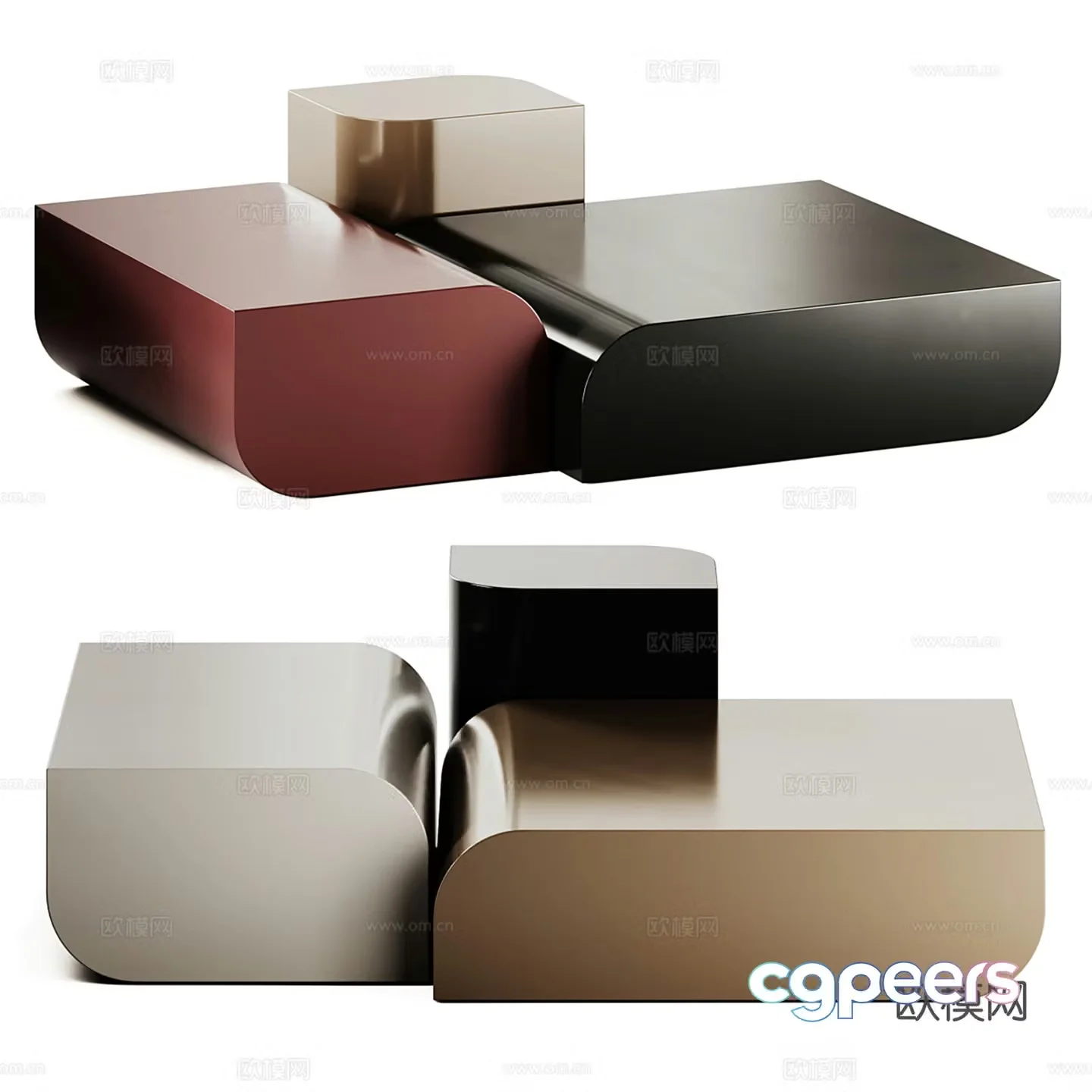 Modern special-shaped coffee table combination 3D model