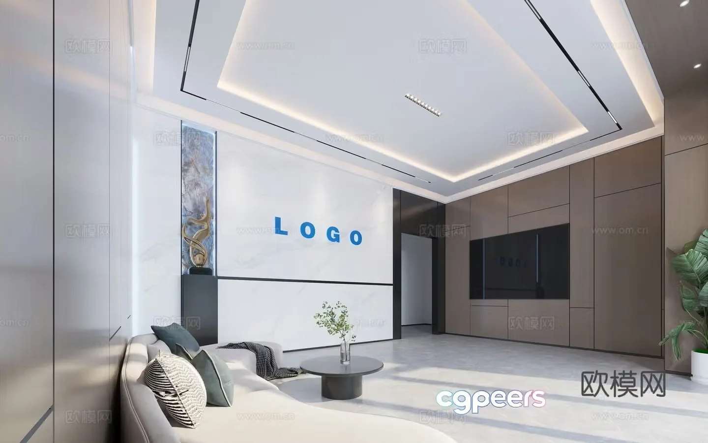 Modern company lobby receptionist conference room 3d model