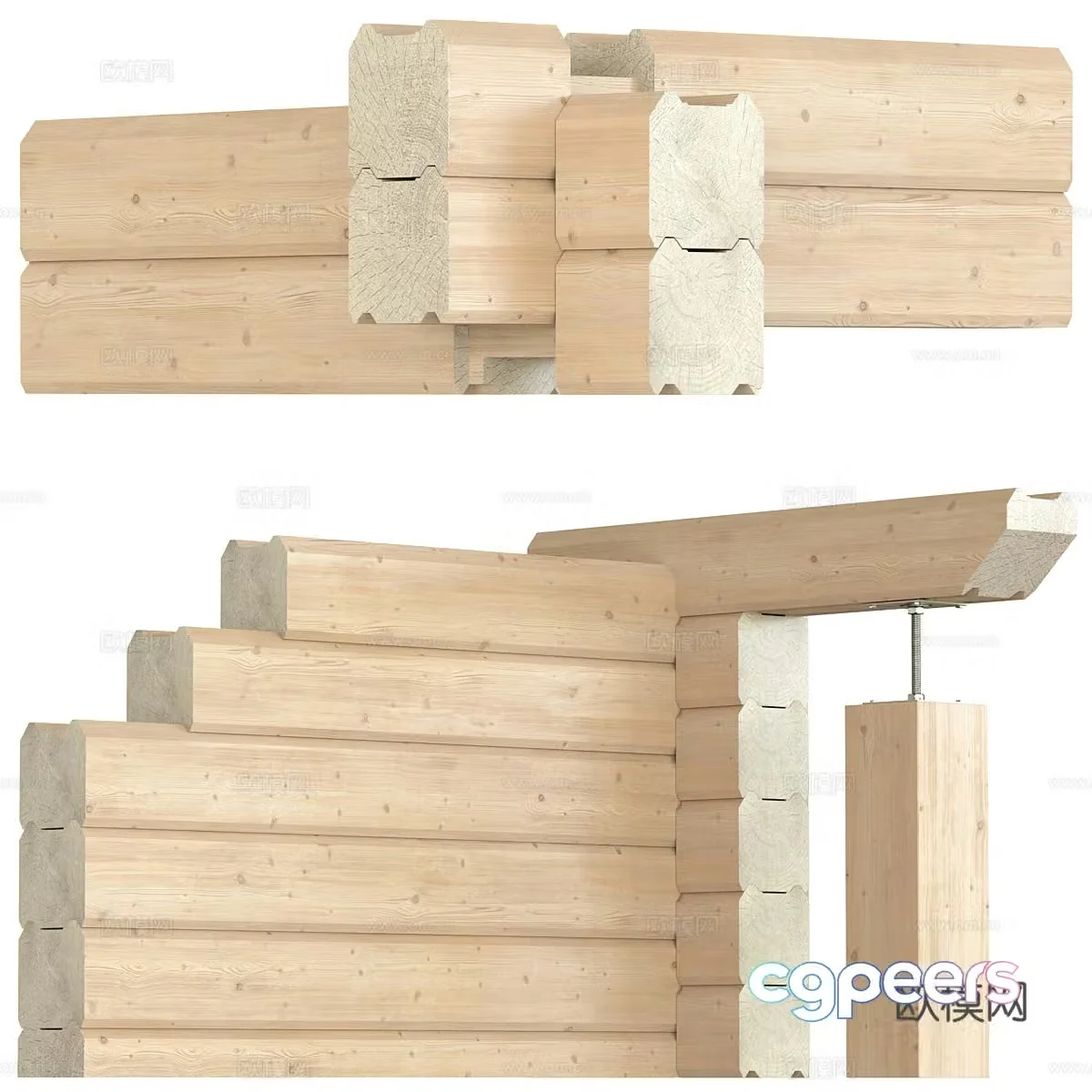 New Chinese wooden square pillar 3D model