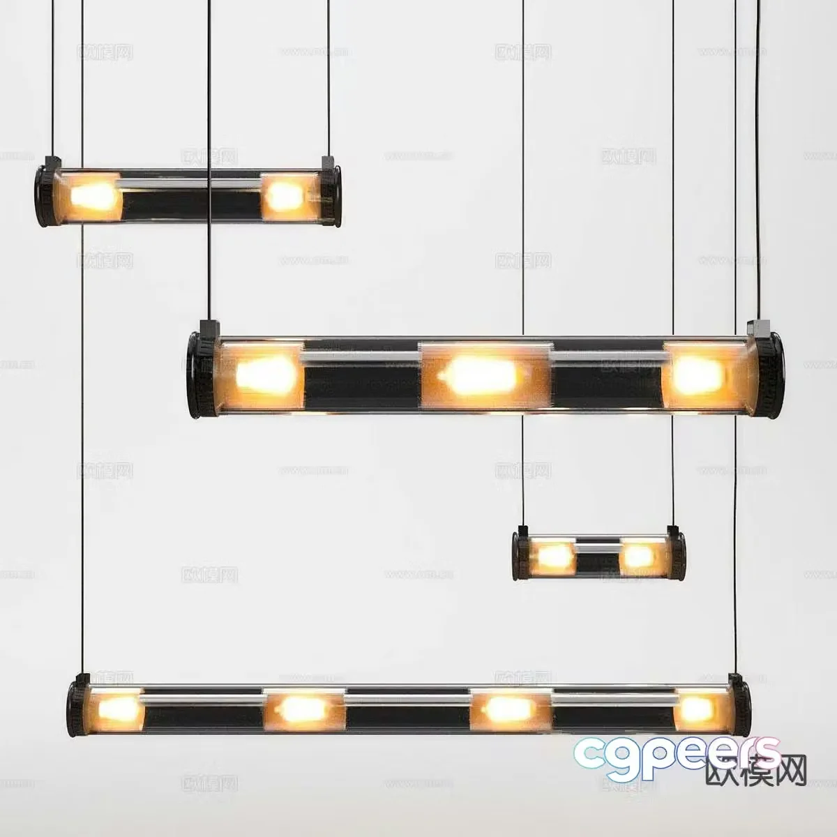Industrial style chandelier strip chandelier 3d model