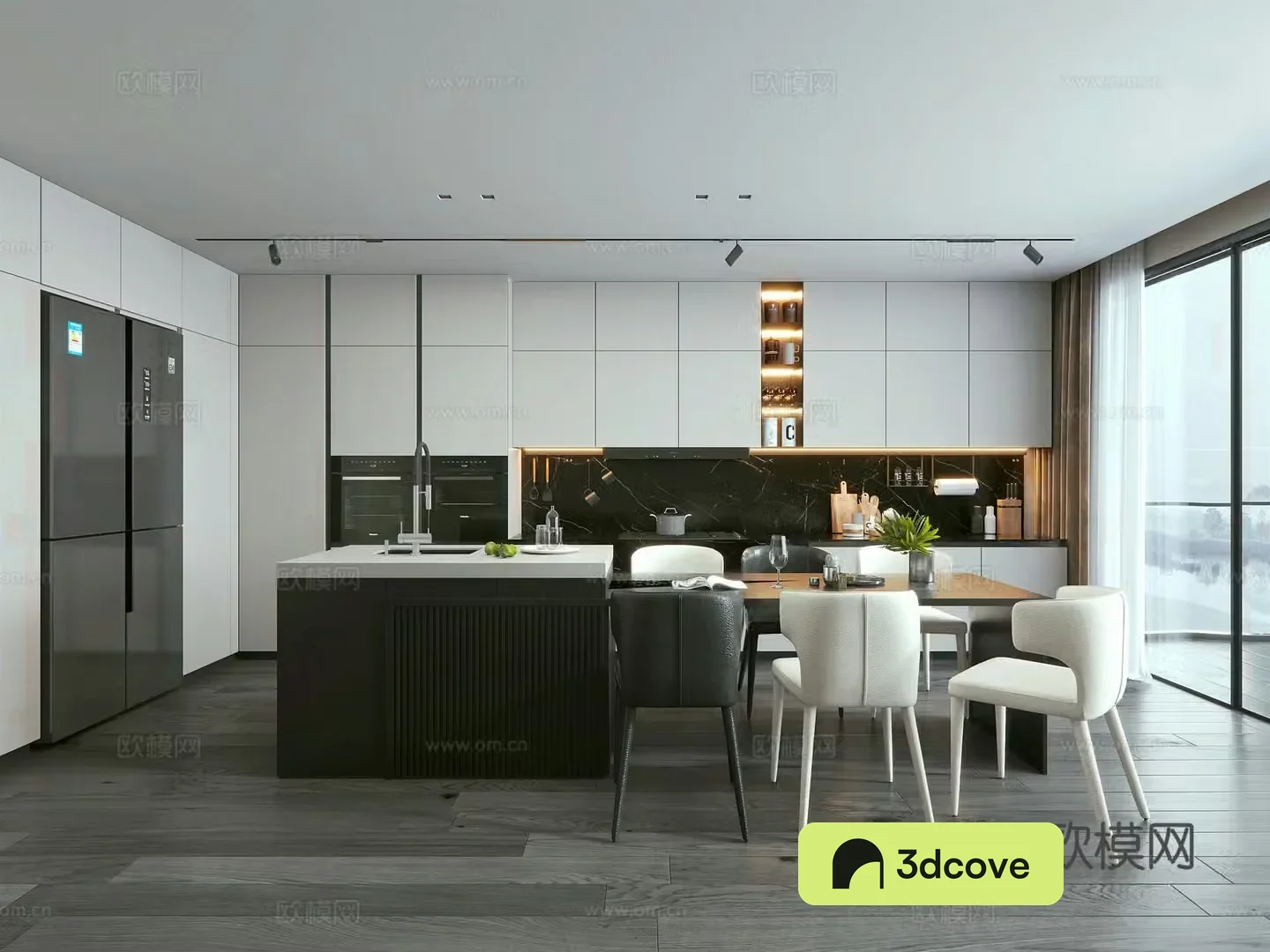 Italian open kitchen dining room kitchen island table dining chair kitchen appliance combination tableware ornaments