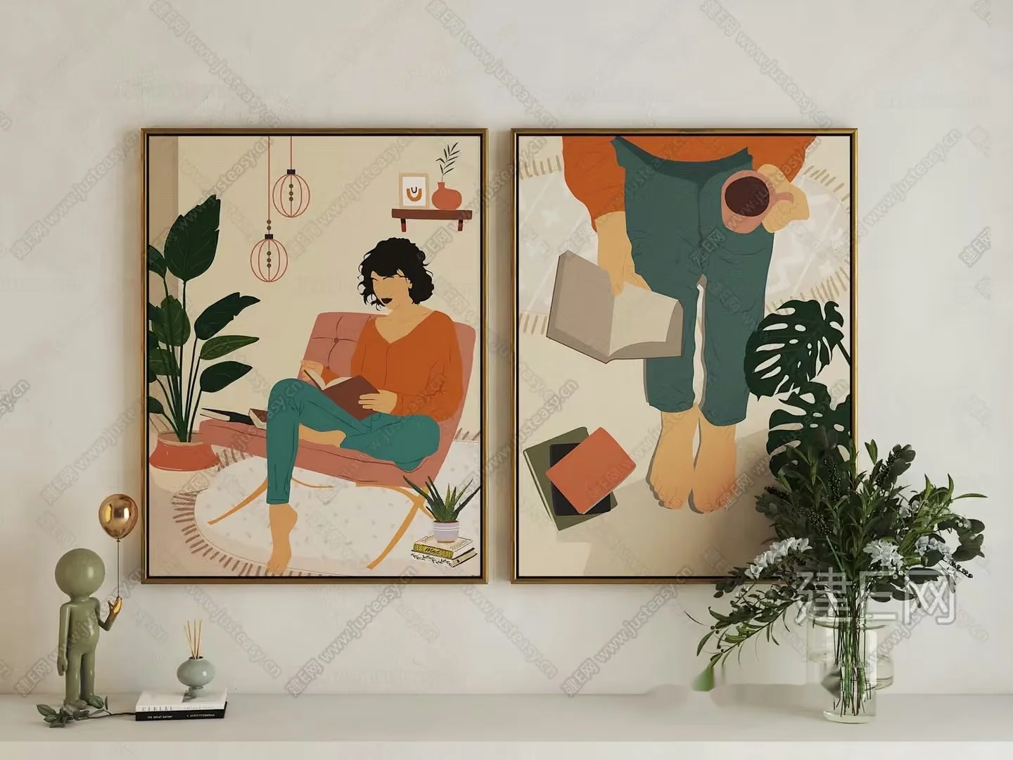 A Framed Illustration Of A Person Sitting In A Chair Reading A Book 3D Model – 12248 – VRAY Render