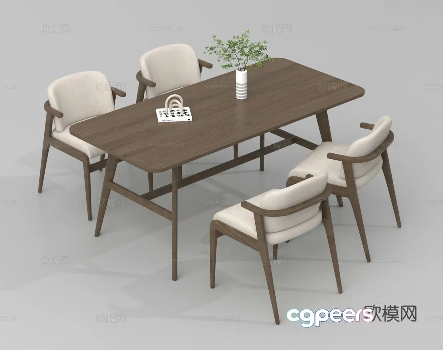 Dining table and chairs strip dining table dining table dining chair 3d model
