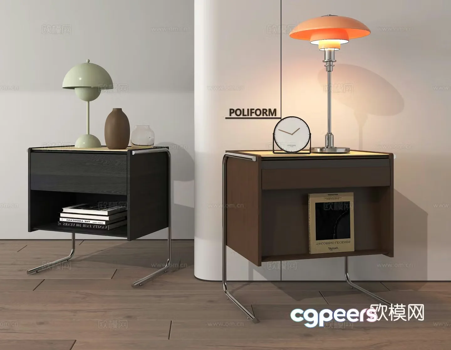 Bedside table lamp alarm clock 3d model