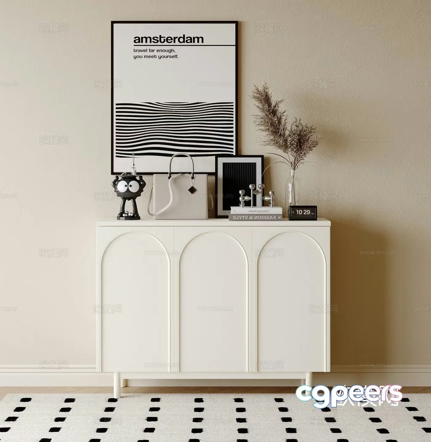 Cream style entrance cabinet 3d model