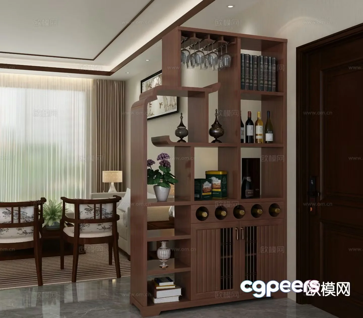 Chinese style entrance cabinet partition cabinet 3D model
