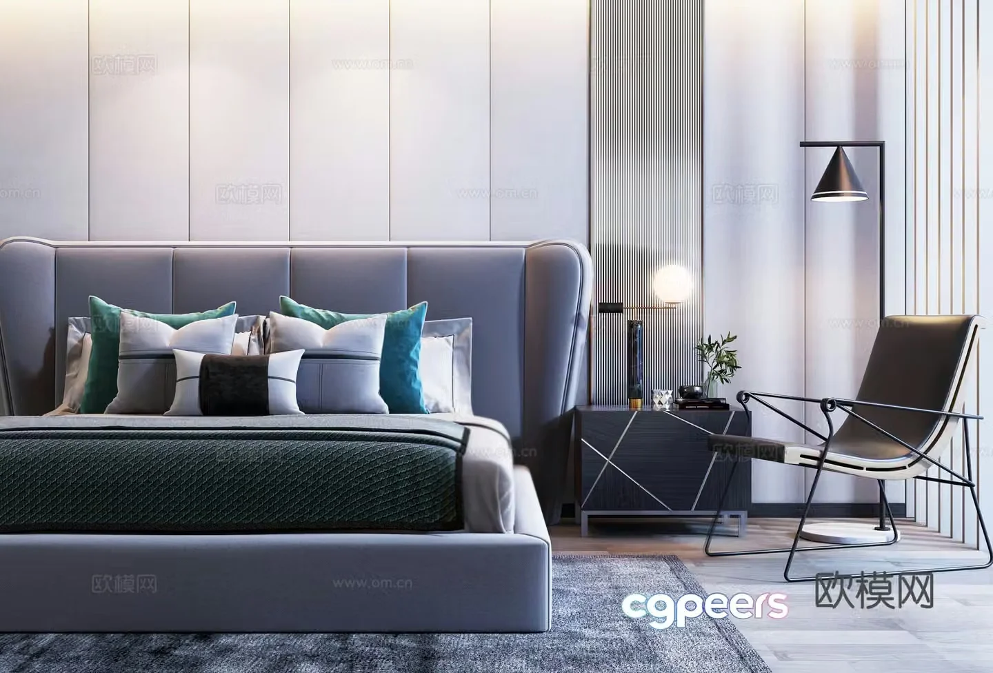 Modern double bed casual chair single chair floor lamp 3d model