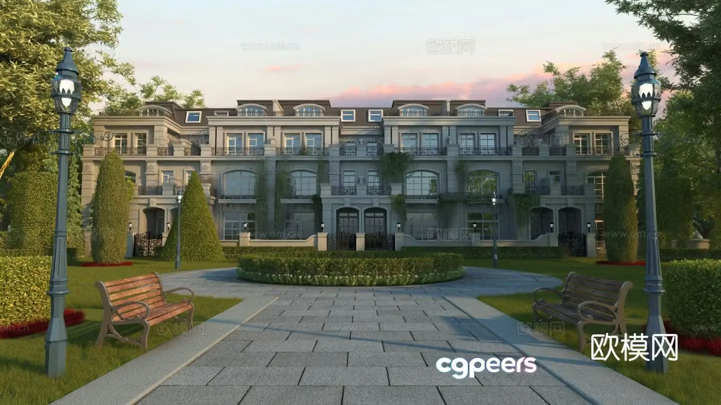 European style villa garden landscape 3d model