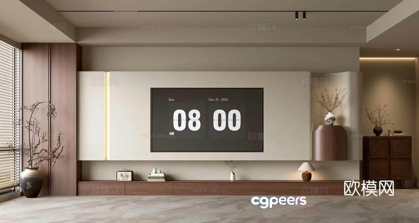 Middle-aged TV background wall 3d model