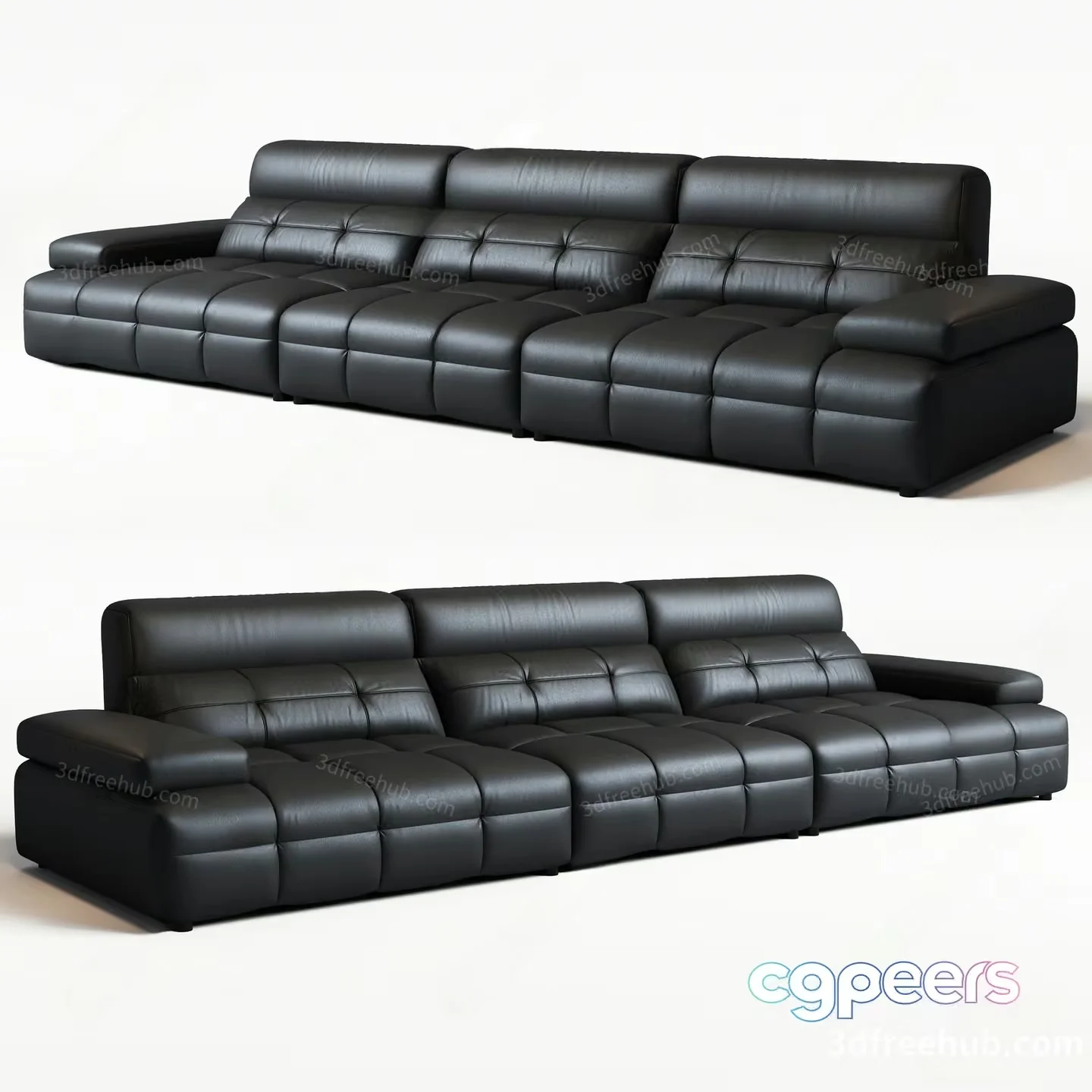 Black Leather Couch 3D Model – 20889 – VRAY Render