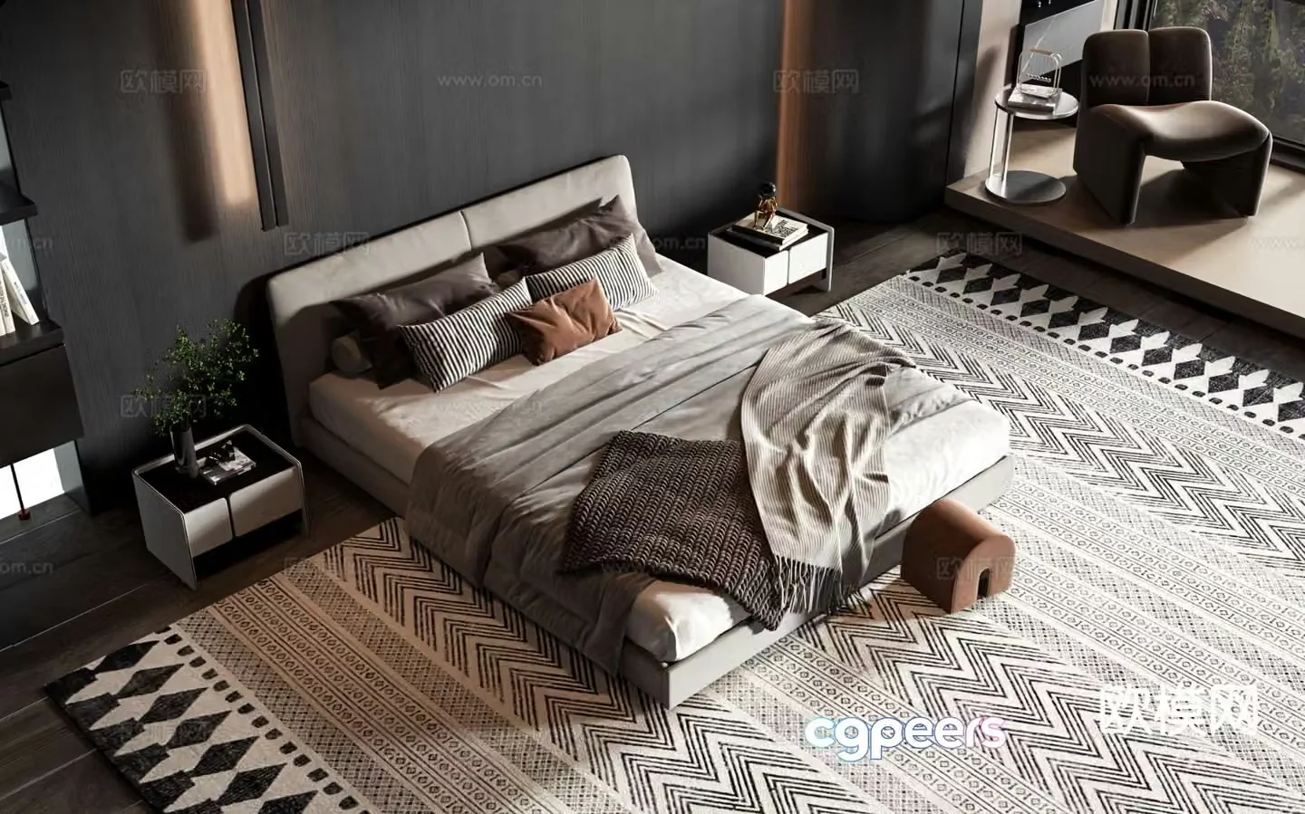 Modern double bed 3d model
