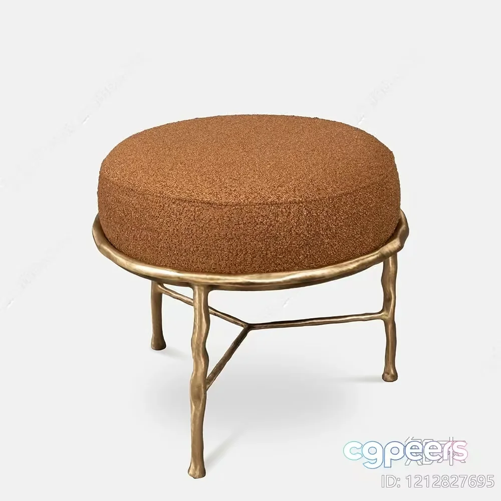 A Small Round Stool With A Gold Frame And Brown Seat 3D Model – 5512 – VRAY Render