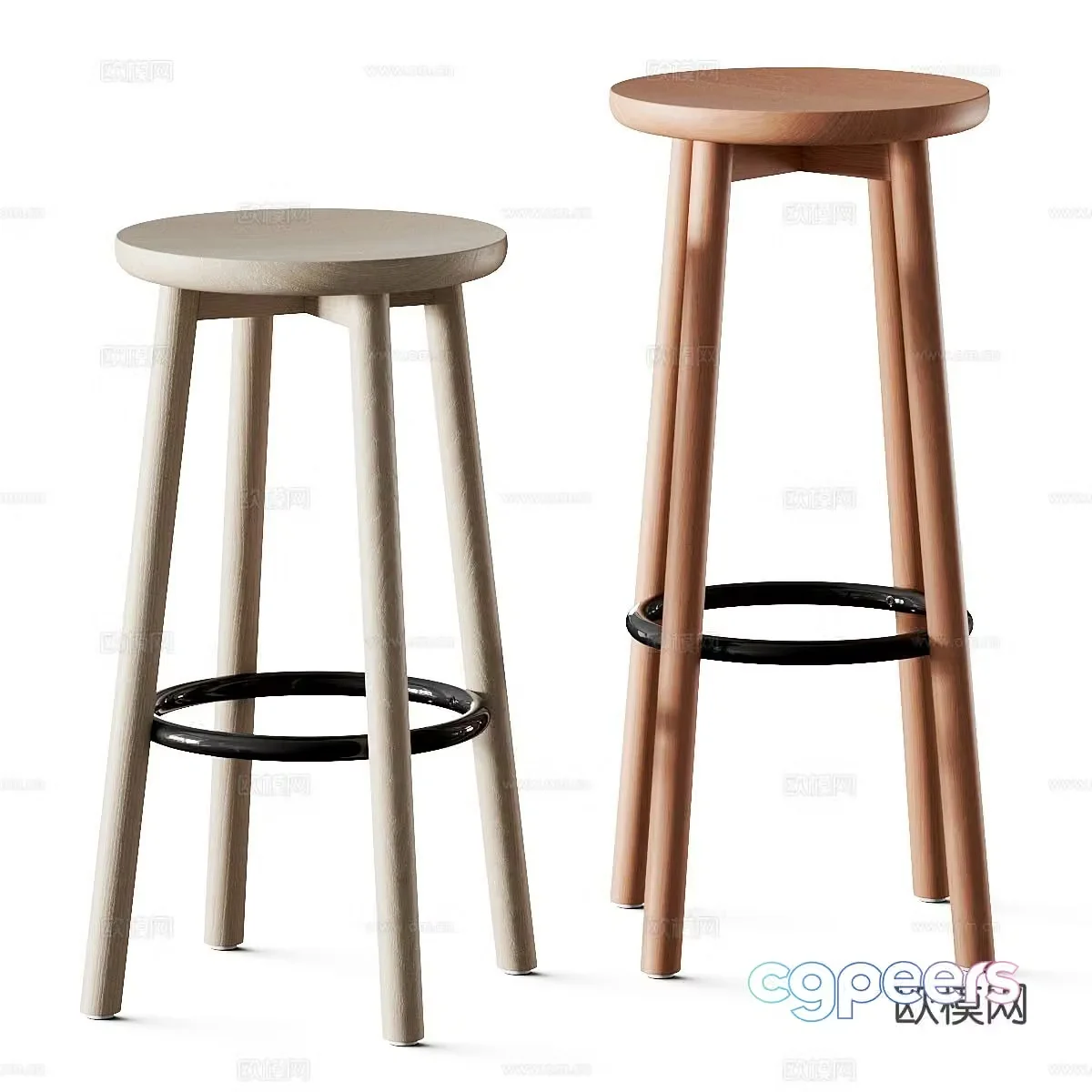 Modern wooden chair round bar stool bar chair 3d model