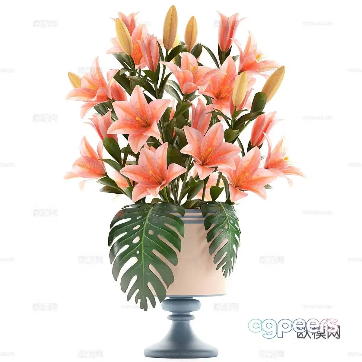 Flowers and lily flowers vase decoration 3d model