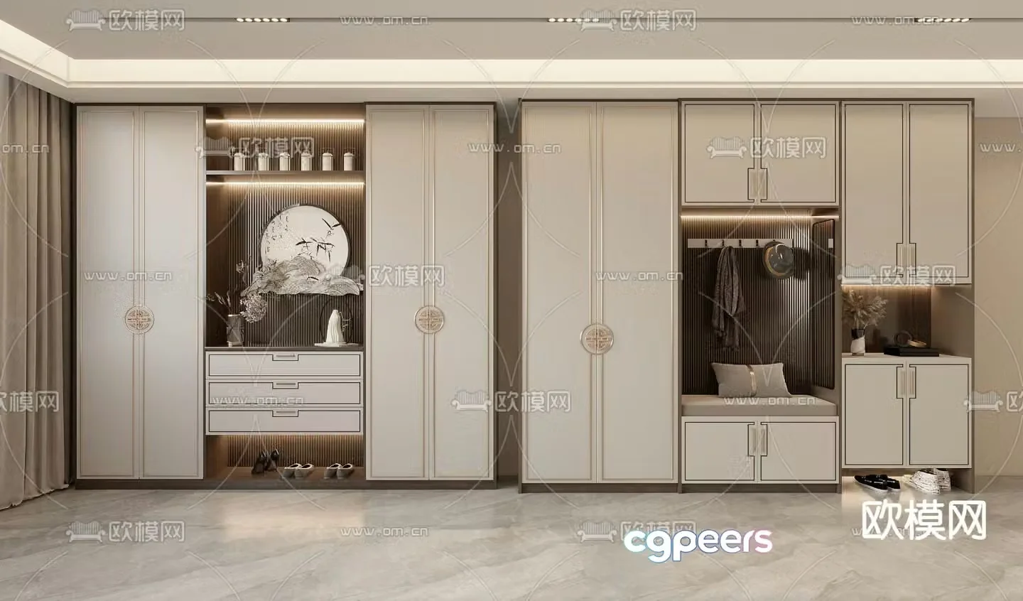 New Chinese style shoe cabinet Entrance shoe cabinet 3D model