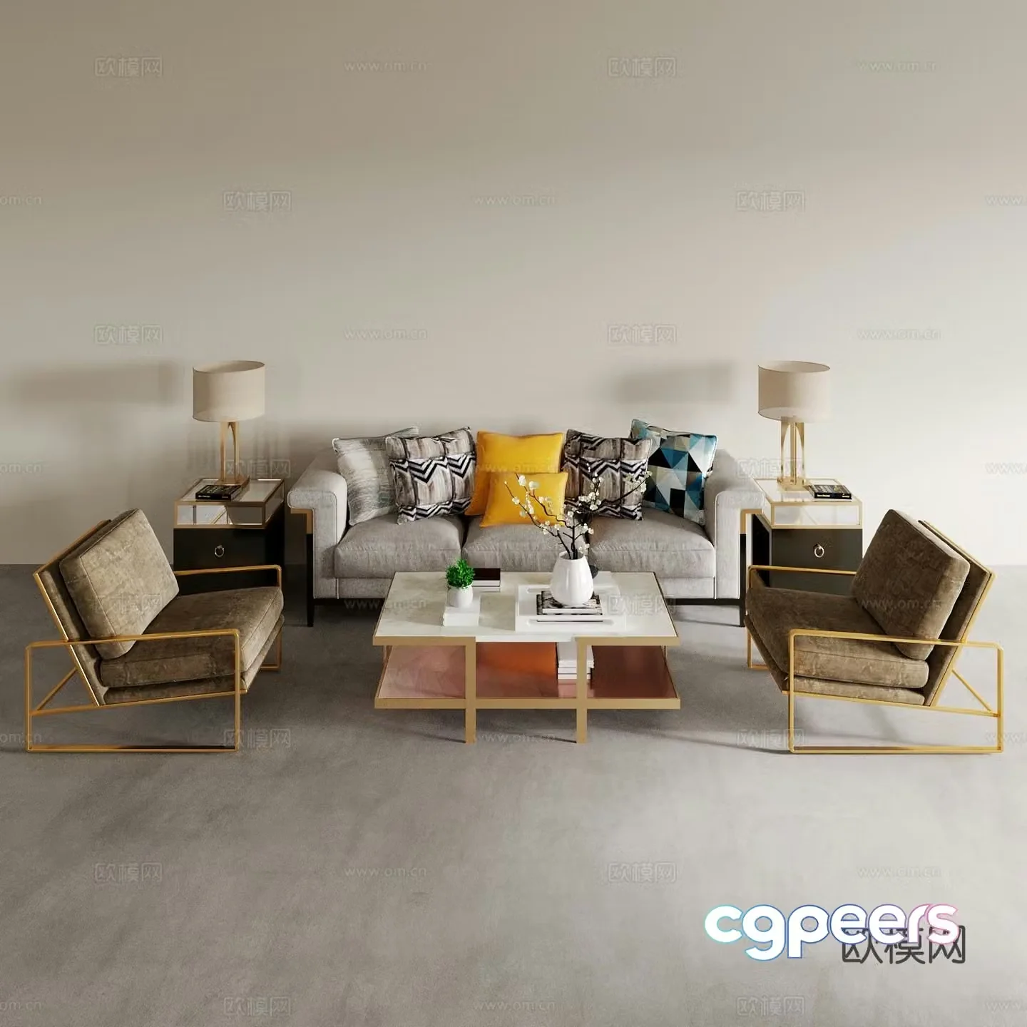 Modern living room sofa sofa coffee table combination sofa background wall lazy sofa casual sofa 3d model