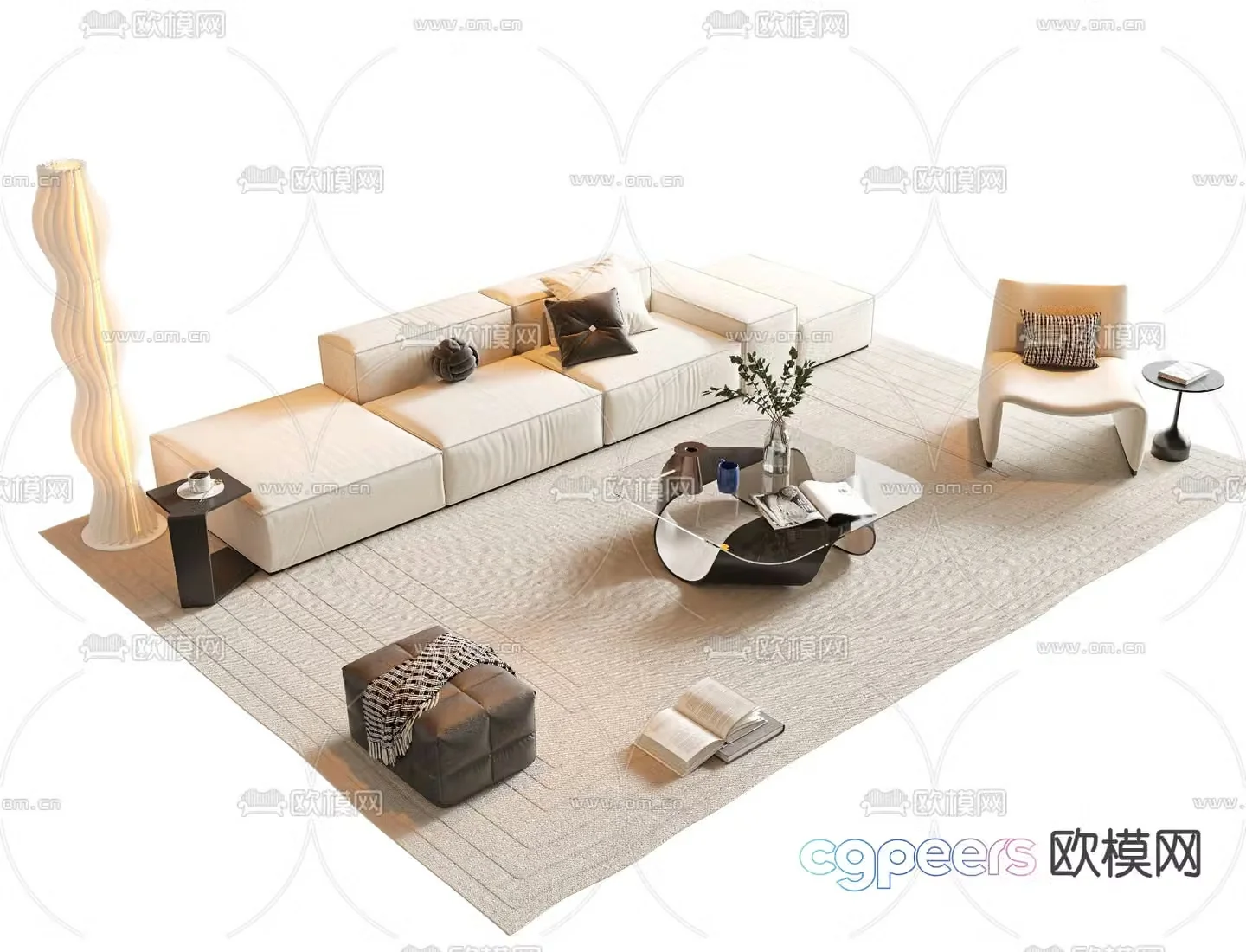 Cream style modular sofa 3d model