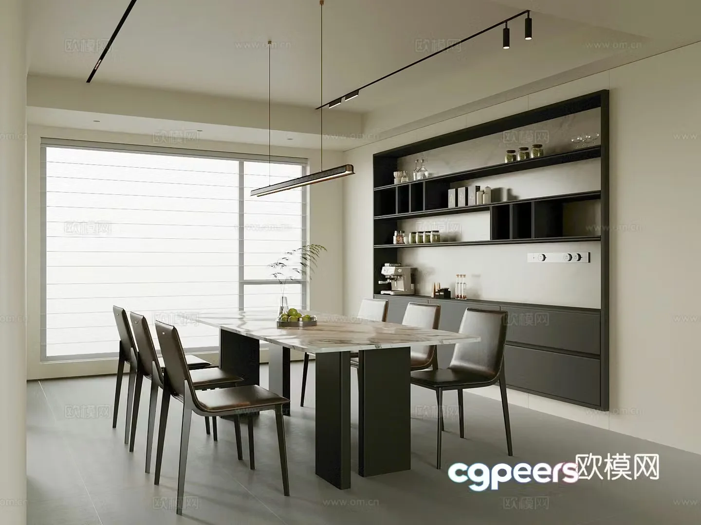 Modern restaurant dining table dining table chair sideboard 3d model