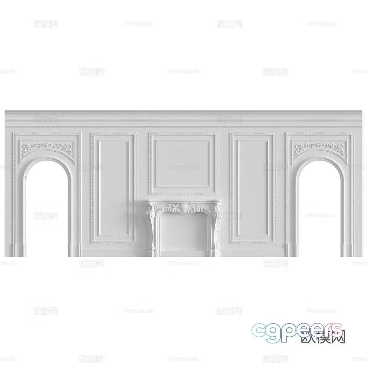 French fireplace background wall 3d model
