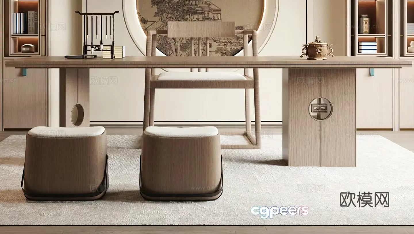 New Chinese desk and chair combination 3D model