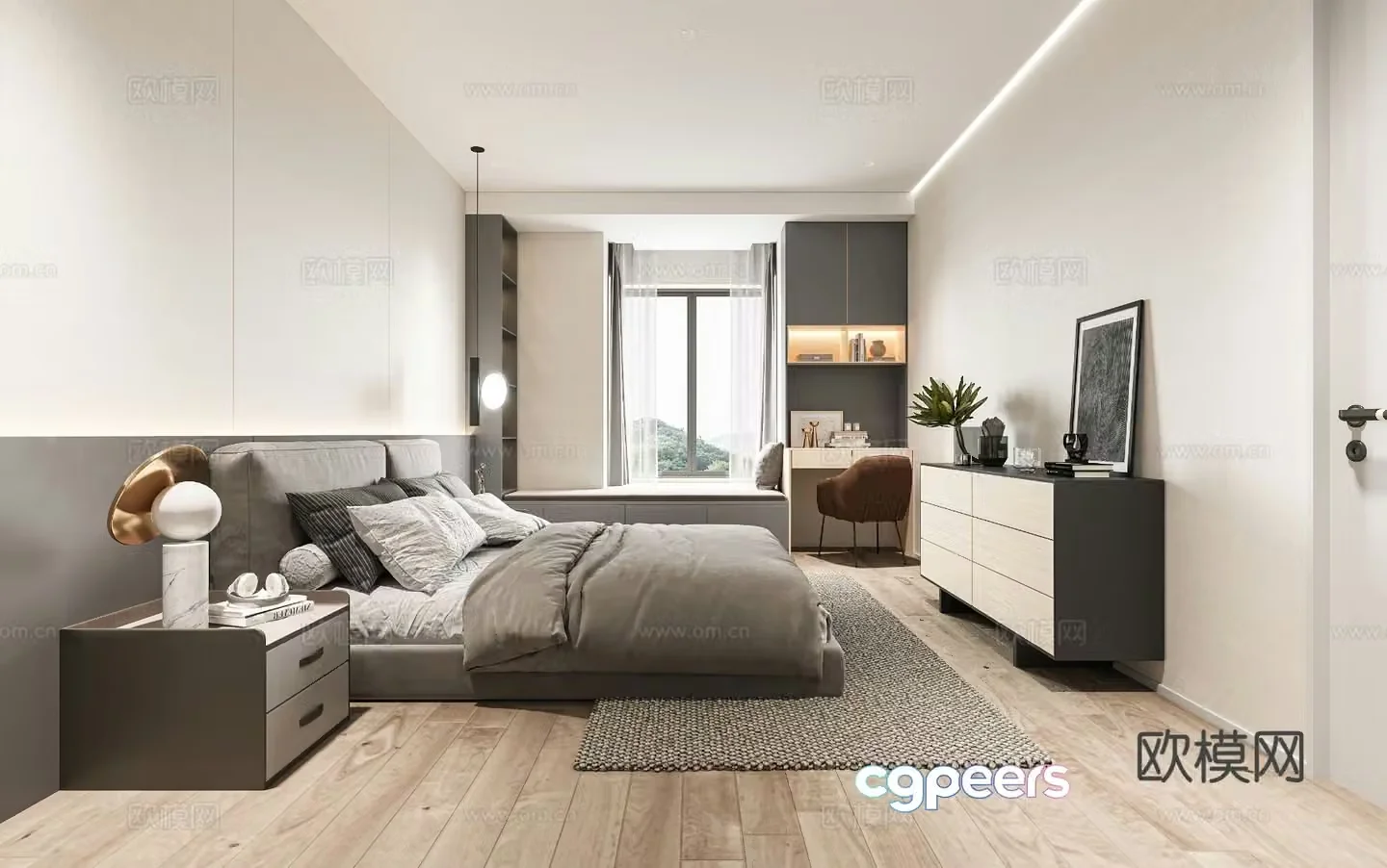 Modern minimalist bedroom master bedroom 3d model