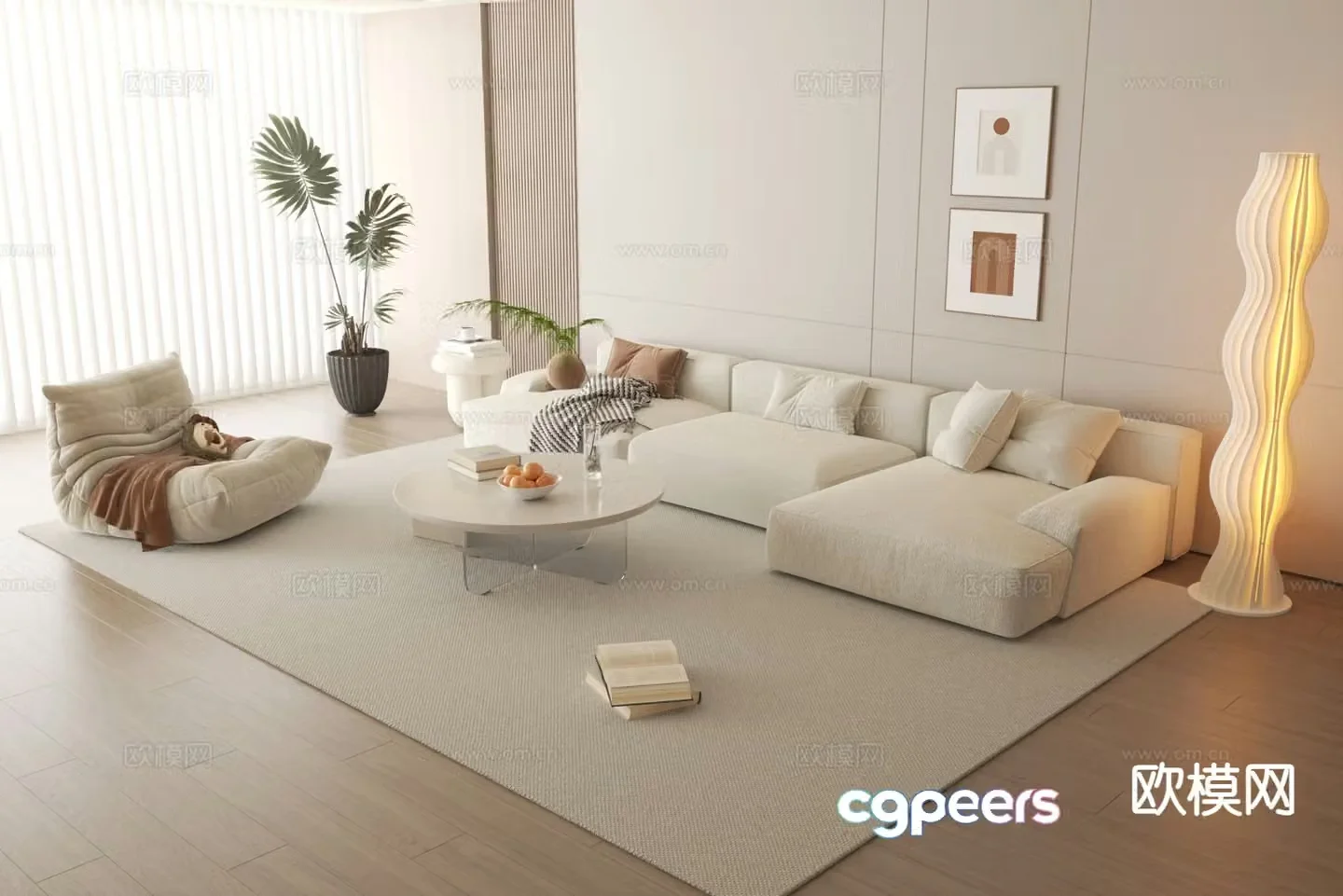Cream style modular sofa 3d model