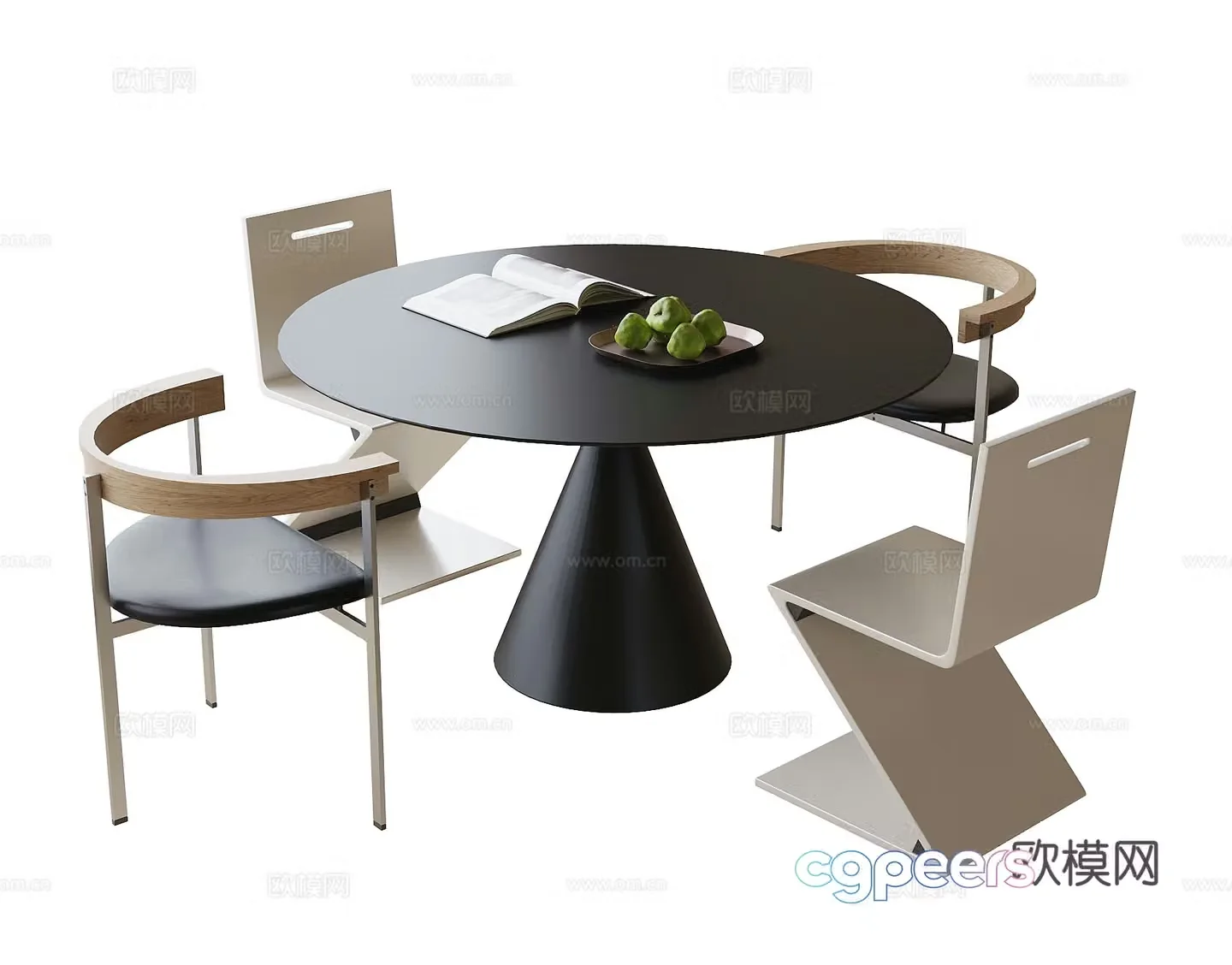 Modern round dining table and chair dining chair 3d model