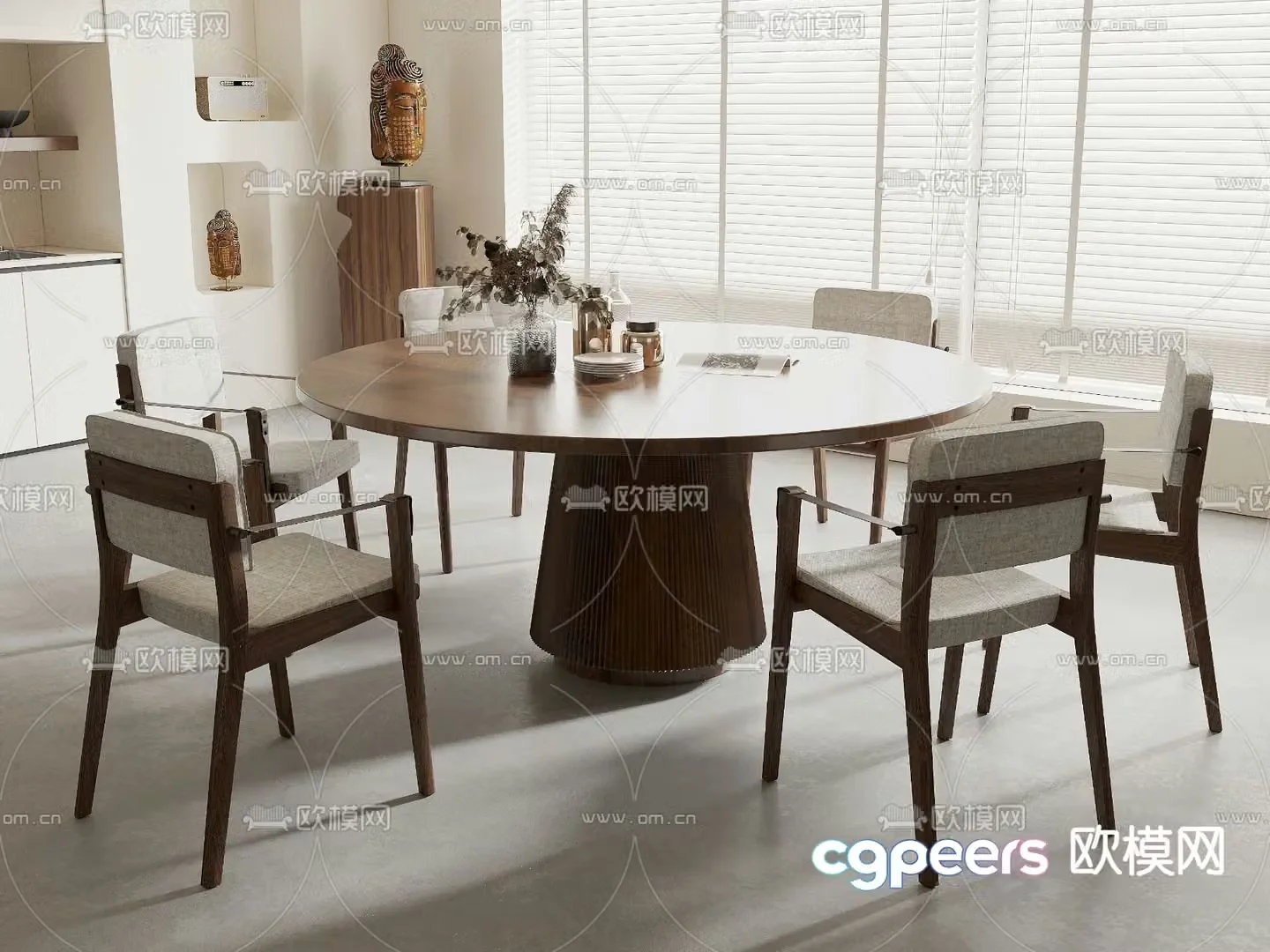 Wabi-sabi dining table and chairs round dining table 3d model