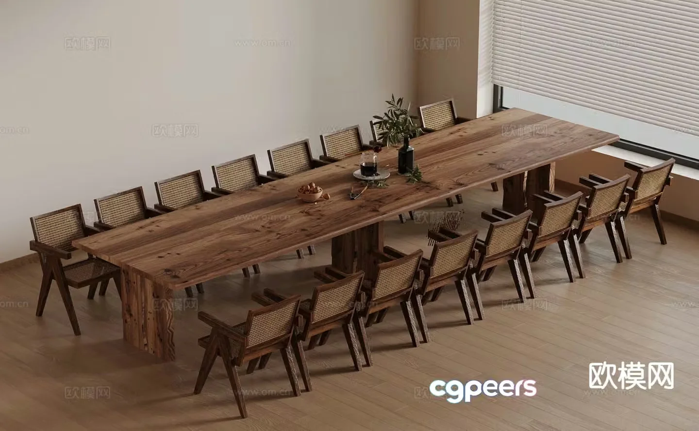 Wabi-sabi bar dining table and chairs 3d model