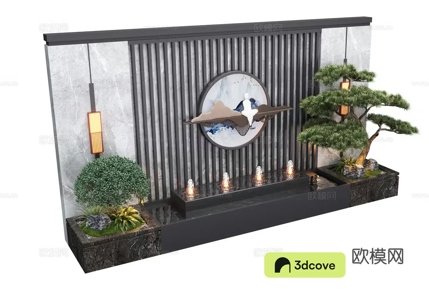New Chinese style courtyard water view wall landscape wall flowing water fish pond
