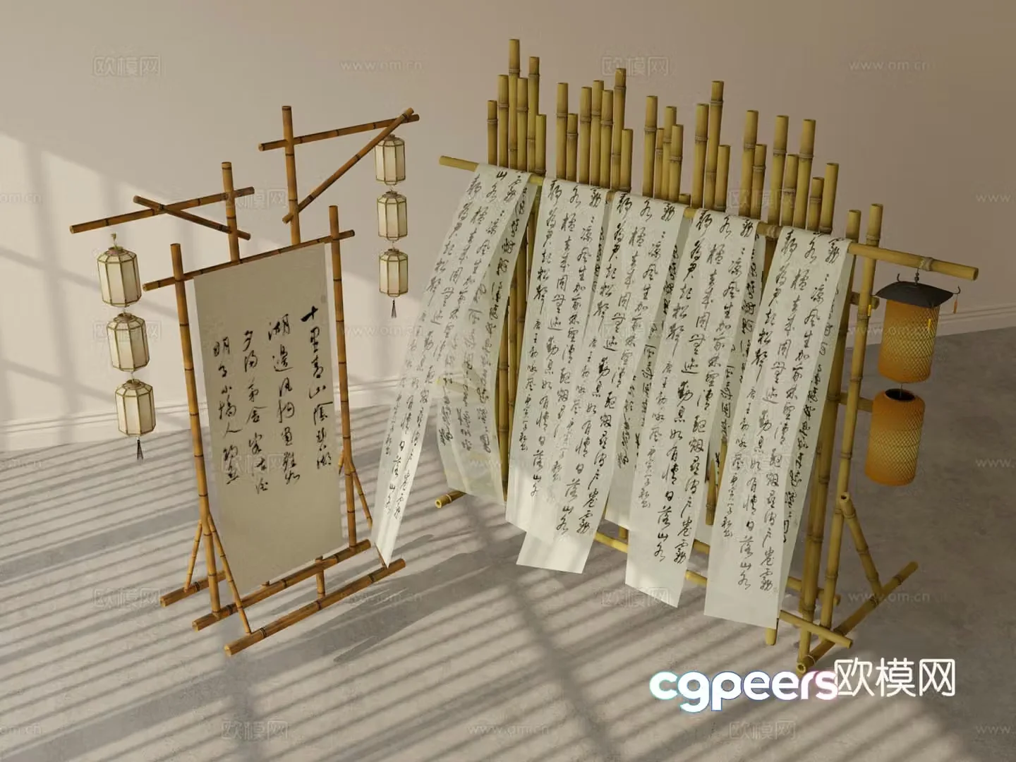 New Chinese lantern Lantern Lantern Calligraphy Decorative Curtain 3D Model