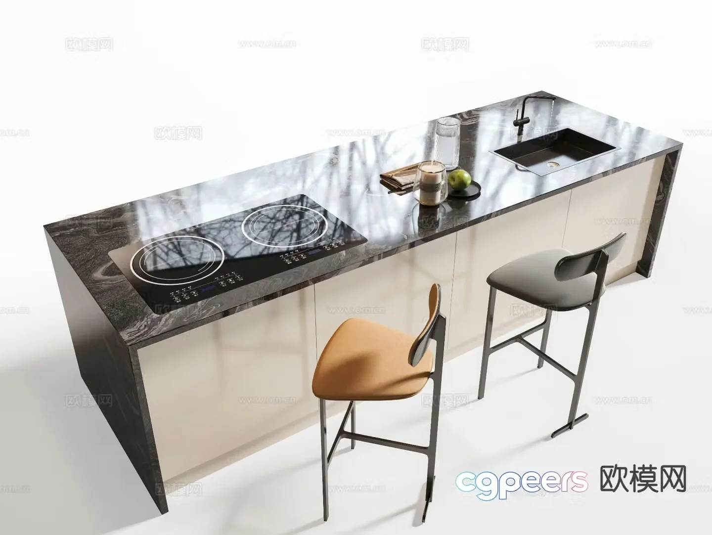 Modern bar counter island table island cabinet 3D model