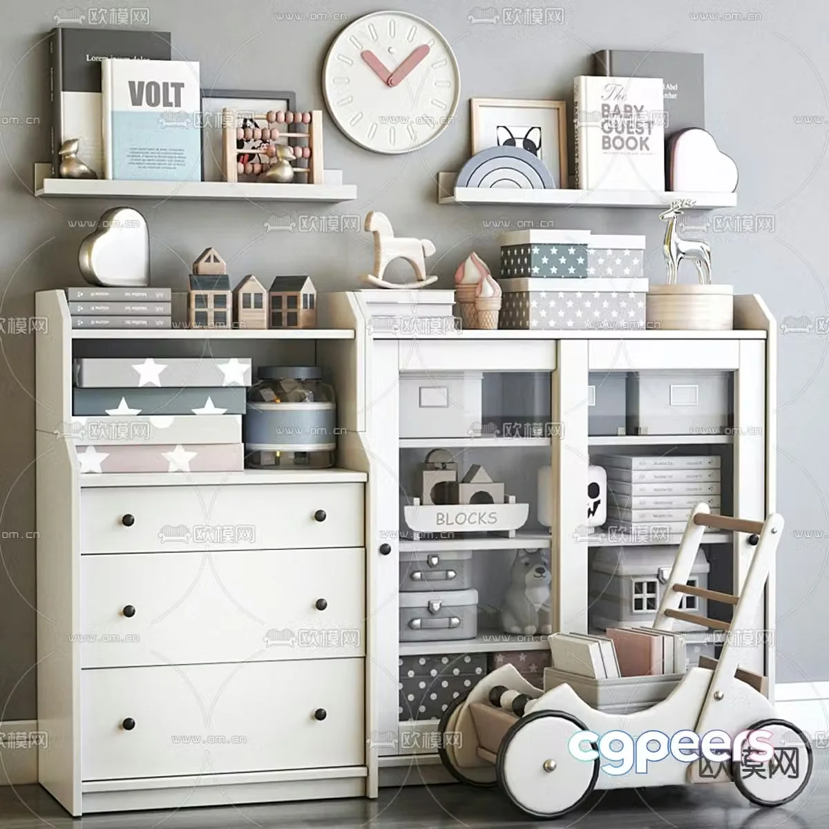 Nordic solid wood children’s cabinet 3D model