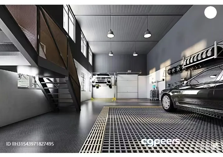 A Garage With A Car 3D Model – 697 – VRAY Render