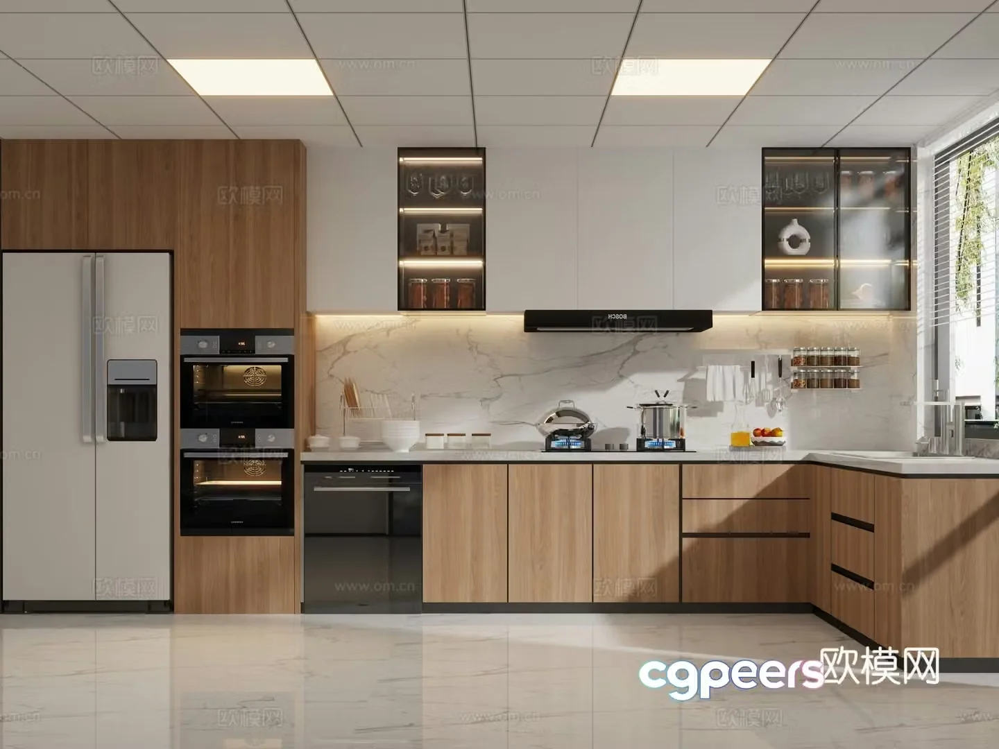 Modern log style kitchen Modern minimalist log kitchen 3d model