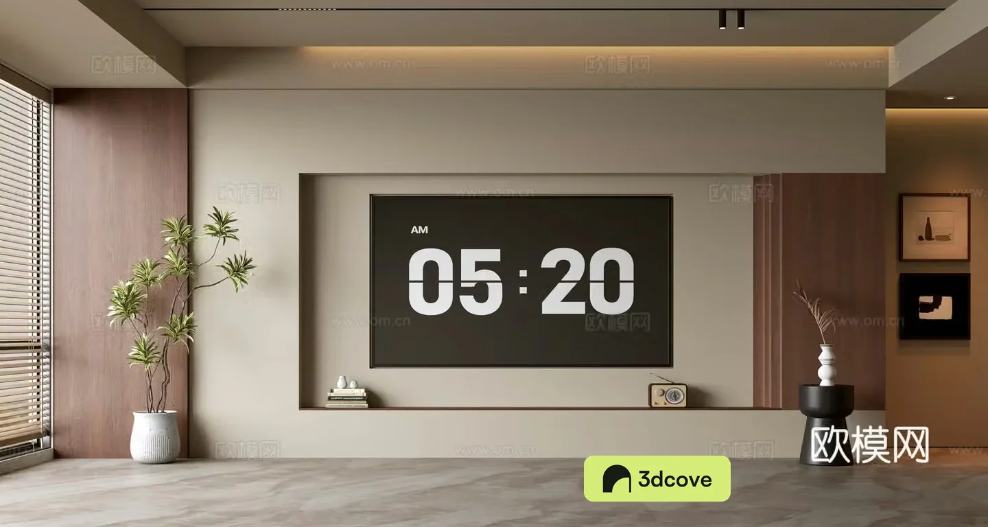 Middle-aged TV background wall 3d model