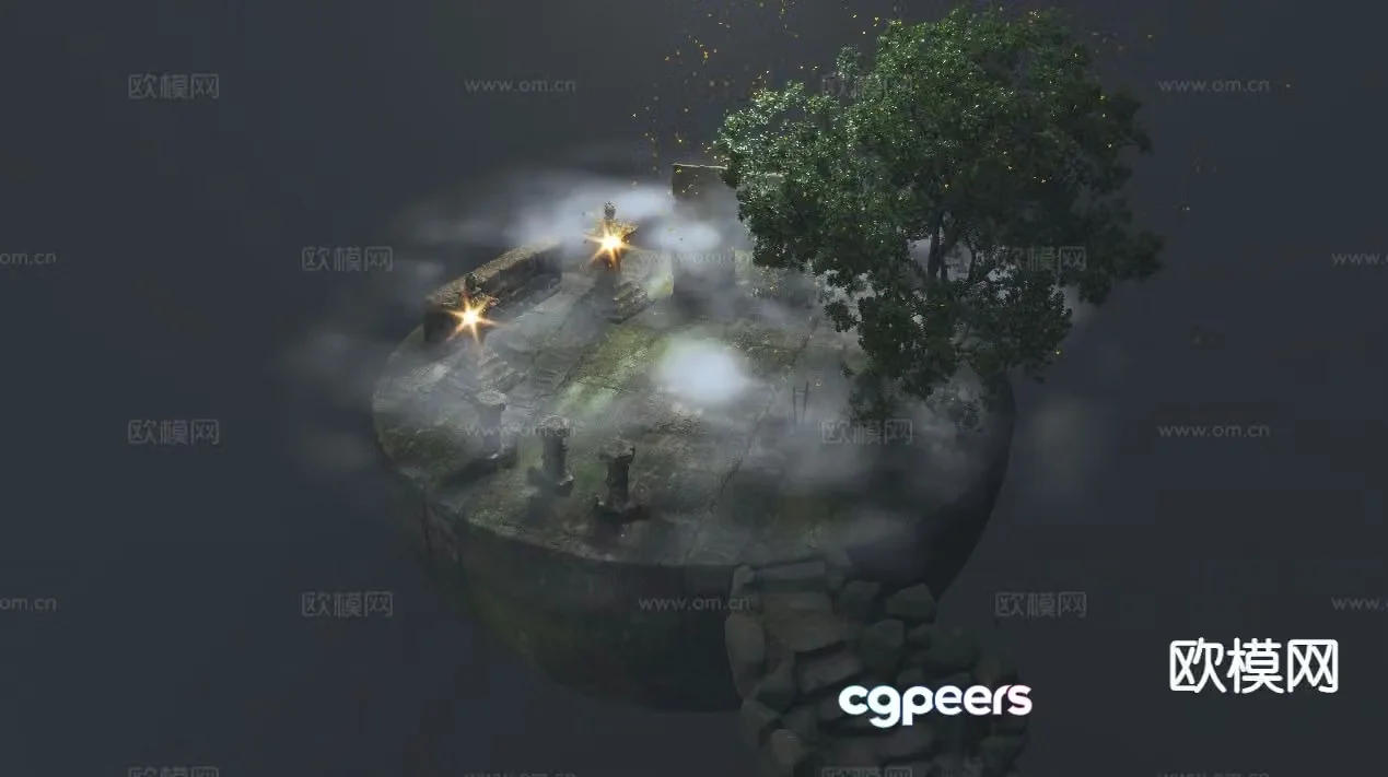 Floating island ancient building concept 3D model