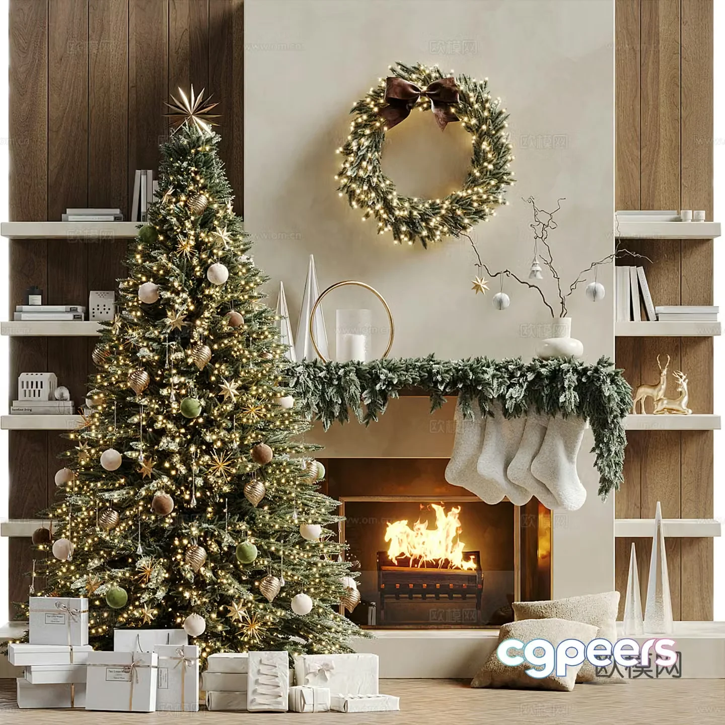 Christmas tree Christmas display fireplace gift box 3d model